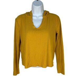 Derek Hart Mustard Yellow Ribbed Long Sleeve Hoodie Top Size Small